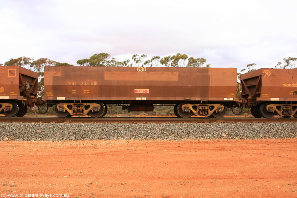 100822 5980
WOE type iron ore waggon WOE 30288 is one of a batch of one hundred and thirty built by Goninan WA between March and August 2001 with serial number 950092-038 and fleet number 630 for Koolyanobbing iron ore operations, Binduli Triangle 22nd August 2010.
Keywords: WOE-type;WOE30288;Goninan-WA;950092-038;