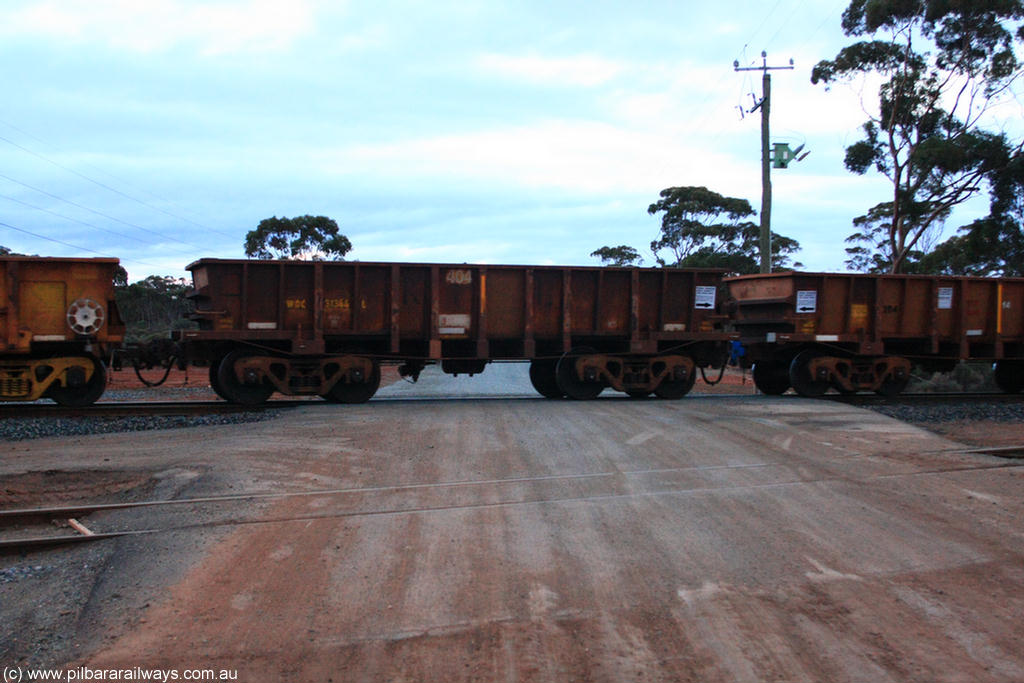 100822 6205
WOC type iron ore waggon WOC 31344 is one of a batch of thirty built by Goninan WA between October 1997 to January 1998 with fleet number for Koolyanobbing iron ore operations with a 75 ton capacity Trial waggon, on empty train 1416 at Hampton, 22nd August 2010.
Keywords: WOC-type;WOC31344;Goninan-WA;