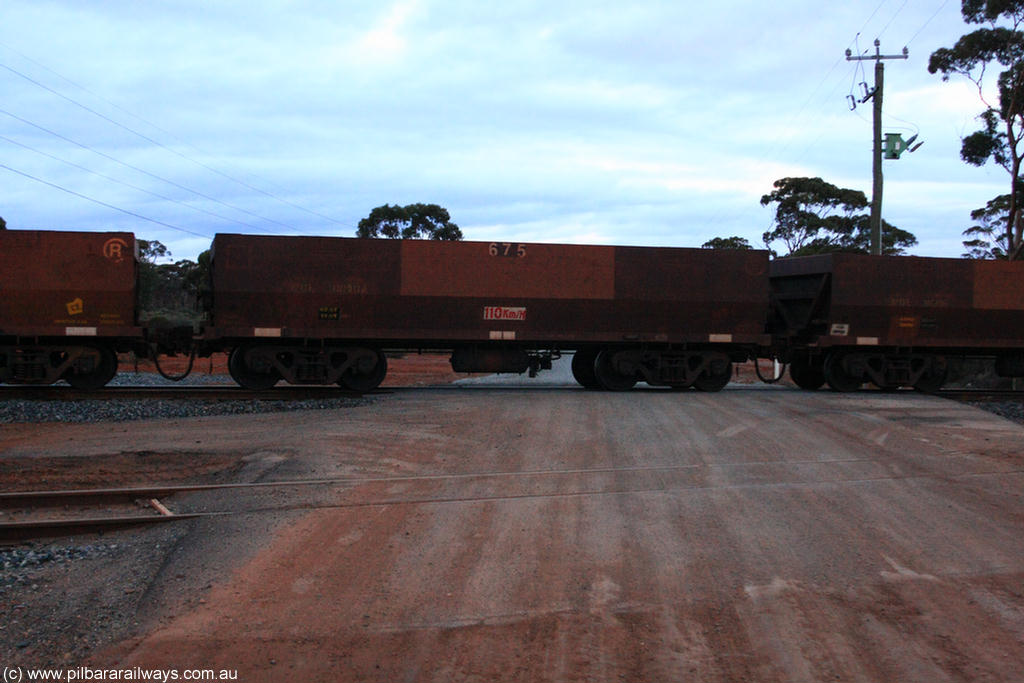 100822 6313
WOE type iron ore waggon WOE 31090 is one of a batch of one hundred and thirty built by Goninan WA between March and August 2001 with serial number 950092-080 and fleet number 675 for Koolyanobbing iron ore operations, on empty train 1416 at Hampton, 22nd August 2010.
Keywords: WOE-type;WOE31090;Goninan-WA;950092-080;