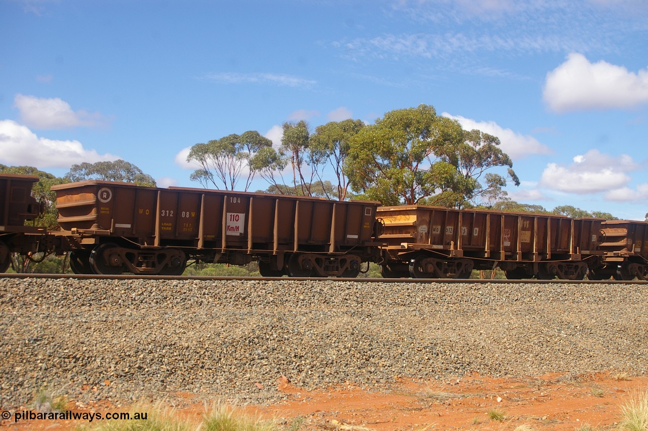 PD 12609
Binduli, comparison between the two styles of WO type iron ore hopper waggons, on the left is the WAGR Midland Workshops built unit WO 31208 and on the right is the Goninan WA built replacement WO 31215 with the newer WOD style body.
Keywords: Peter-D-Image;WO-type;WO31208;WO31215;WAGR-Midland-WS;Goninan-WA;