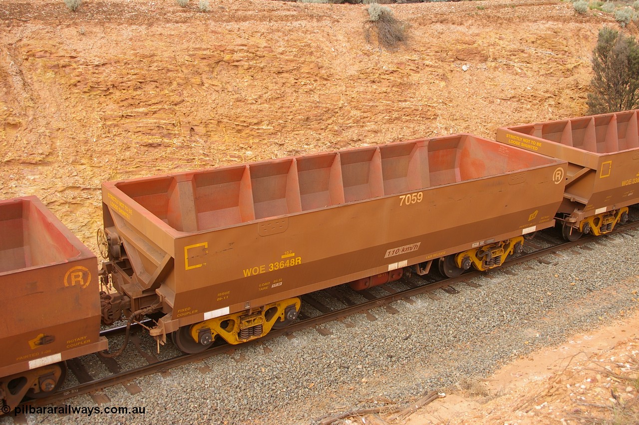 PD 09984
West Kalgoorlie, top view of UGL Rail built WOE type iron ore waggon WOE 33648, fleet number 7059.
Keywords: Peter-D-Image;WOE-type;WOE33648;UGL-Rail-WA;R0067-060;