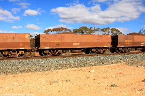 100731 02906
WOE type iron ore waggon WOE 33307 is one of a batch of one hundred and forty one built by United Goninan WA between November 2005 and April 2006 with serial number 950142-012 and fleet number 806 for Koolyanobbing iron ore operations, on loaded train 7415 at Binduli Triangle, July 31, 2010.
Keywords: WOE-type;WOE33307;United-Goninan-WA;950142-012;