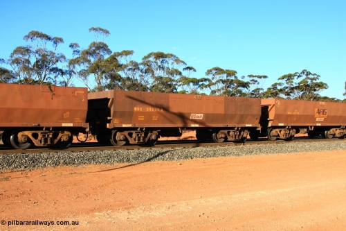 100731 03092
WOE type iron ore waggon WOE 30295 is one of a batch of one hundred and thirty built by Goninan WA between March and August 2001 with serial number 950092-045 and fleet number 637 for Koolyanobbing iron ore operations, empty train arriving at Binduli Triangle, July 31, 2010.
Keywords: WOE-type;WOE30295;Goninan-WA;950092-045;