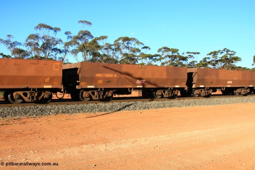 100731 03105
WOE type iron ore waggon WOE 30285 is one of a batch of one hundred and thirty built by Goninan WA between March and August 2001 with serial number 950092-035 and fleet number 627 for Koolyanobbing iron ore operations, empty train arriving at Binduli Triangle, July 31, 2010.
Keywords: WOE-type;WOE30285;Goninan-WA;950092-035;