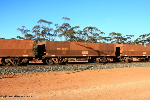 100731 03128
WOE type iron ore waggon WOE 31111 is one of a batch of one hundred and thirty built by Goninan WA between March and August 2001 with serial number 950092-101 and fleet number 694 for Koolyanobbing iron ore operations, empty train arriving at Binduli Triangle, July 31, 2010.
Keywords: WOE-type;WOE31111;Goninan-WA;950092-101;