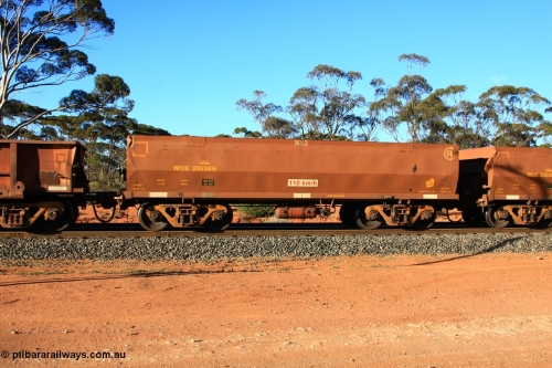100731 03142
WOE type iron ore waggon WOE 33536 is one of a batch of one hundred and twenty eight built by United Group Rail WA between August 2008 and March 2009 with serial number 950211-076 and fleet number 9023 for Koolyanobbing iron ore operations, empty train arriving at Binduli Triangle, July 31, 2010.
Keywords: WOE-type;WOE33536;United-Group-Rail-WA;950211-076;