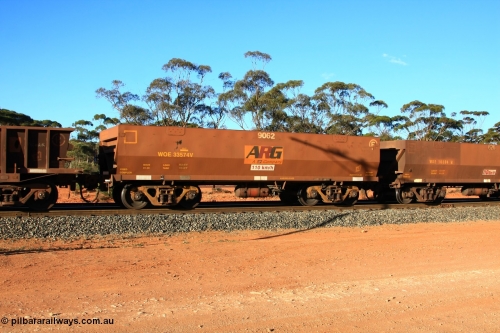 100731 03148
WOE type iron ore waggon WOE 33574 is one of a batch of one hundred and twenty eight built by United Group Rail WA between August 2008 and March 2009 with serial number 950211-114 and fleet number 9062 for Koolyanobbing iron ore operations, empty train arriving at Binduli Triangle, 31st July 2010.
Keywords: WOE-type;WOE33574;United-Group-Rail-WA;950211-114;