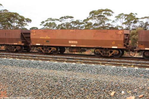 100822 5870
WOE type iron ore waggon WOE 33416 is one of a batch of one hundred and forty one built by United Group Rail WA between November 2005 and April 2006 with serial number 950142-121 and fleet number 8915 for Koolyanobbing iron ore operations, Binduli Triangle August 22, 2010.
Keywords: WOE-type;WOE33416;United-Group-Rail-WA;950142-121;