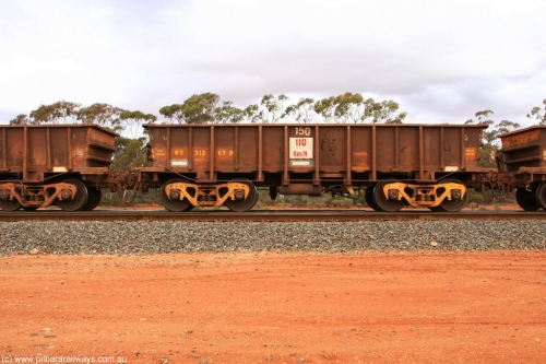 100822 5932
WO type iron ore waggon WO 31267 is one of a batch of eighty six built by WAGR Midland Workshops between 1967 and March 1968 with fleet number 150 for Koolyanobbing iron ore operations, with a 75 ton and 1018 ft³ capacity, Binduli Triangle August 22, 2010. This unit was converted to WOC for coal in 1986 till 1994 when it was re-classed back to WO.
Keywords: WO-type;WO31267;WAGR-Midland-WS;