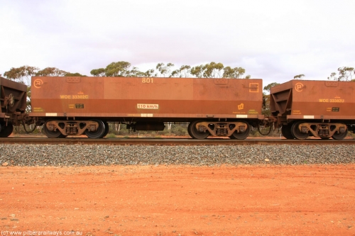100822 5982
WOE type iron ore waggon WOE 33302 is one of a batch of one hundred and forty one built by United Goninan WA between November 2005 and April 2006 with serial number 950142-007 and fleet number 801 for Koolyanobbing iron ore operations, Binduli Triangle August 22, 2010.
Keywords: WOE-type;WOE33302;United-Goninan-WA;950142-007;