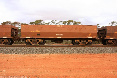 100822 5986
WOE type iron ore waggon WOE 33494 is one of a batch of one hundred and twenty eight built by United Group Rail WA between August 2008 and March 2009 with serial number 950211-034 and fleet number 9000 for Koolyanobbing iron ore operations, Binduli Triangle August 22, 2010.
Keywords: WOE-type;WOE33494;United-Group-Rail-WA;950211-034;