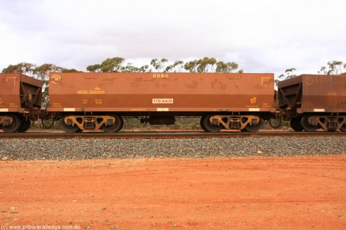 100822 6002
WOE type iron ore waggon WOE 33490 is one of a batch of one hundred and twenty eight built by United Group Rail WA between August 2008 and March 2009 with serial number 950211-030 and fleet number 8984 for Koolyanobbing iron ore operations, Binduli Triangle August 22, 2010.
Keywords: WOE-type;WOE33490;United-Group-Rail-WA;950211-030;
