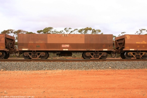 100822 6009
WOE type iron ore waggon WOE 30272 is one of a batch of one hundred and thirty built by Goninan WA between March and August 2001 with serial number 950092-022 and fleet number 615 for Koolyanobbing iron ore operations of 83 tonne load capacity, Binduli Triangle August 22, 2010.
Keywords: WOE-type;WOE30272;Goninan-WA;950092-022;