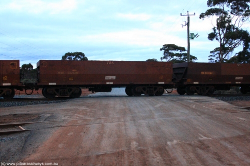 100822 6216
WOE type iron ore waggon WOE 33287 is one of a batch of thirty five built by United Goninan WA between January and April 2005 with serial number 950104-027 and fleet number 786 for Koolyanobbing iron ore operations, on empty train 1416 at Hampton, August 22, 2010.
Keywords: WOE-type;WOE33287;United-Goninan-WA;950104-027;
