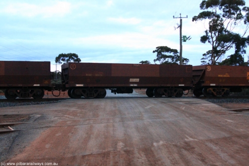 100822 6243
WOE type iron ore waggon WOE 31117 is one of a batch of one hundred and thirty built by Goninan WA between March and August 2001 with serial number 950092-107 and fleet number 700 for Koolyanobbing iron ore operations, on empty train 1416 at Hampton, August 22, 2010.
Keywords: WOE-type;WOE31117;Goninan-WA;950092-107;