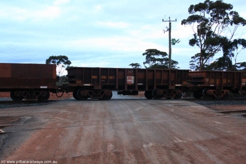 100822 6256
WOD type iron ore waggon WOD 31466 is one of a batch of sixty two built by Goninan WA between April and August 2000 with serial number 950086-038 and fleet number 529 for Koolyanobbing iron ore operations with a 75 ton capacity for Portman Mining to cart their Koolyanobbing iron ore to Esperance, now with PORTMAN painted out, on empty train 1416 at Hampton, August 22, 2010.
Keywords: WOD-type;WOD31466;Goninan-WA;950086-038;