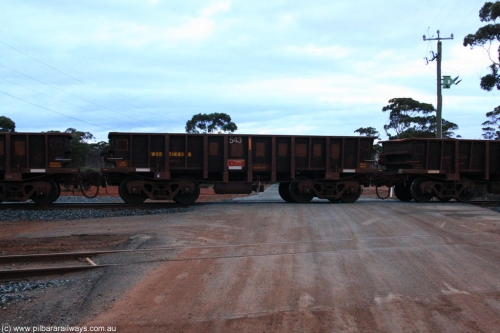 100822 6268
WOD type iron ore waggon WOD 31480 is one of a batch of sixty two built by Goninan WA between April and August 2000 with serial number 950086-052 and fleet number 543 for Koolyanobbing iron ore operations with a 75 ton capacity for Portman Mining to cart their Koolyanobbing iron ore to Esperance, now with PORTMAN painted out, on empty train 1416 at Hampton, August 22, 2010.
Keywords: WOD-type;WOD31480;Goninan-WA;950086-052;