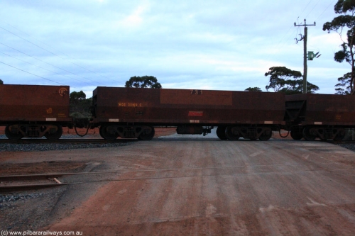 100822 6308
WOE type iron ore waggon WOE 31149 is one of a batch of fifteen built by Goninan WA between April and May 2002 with fleet number 731 for Koolyanobbing iron ore operations, on empty train 1416 at Hampton, August 22, 2010.
Keywords: WOE-type;WOE31149;Goninan-WA;