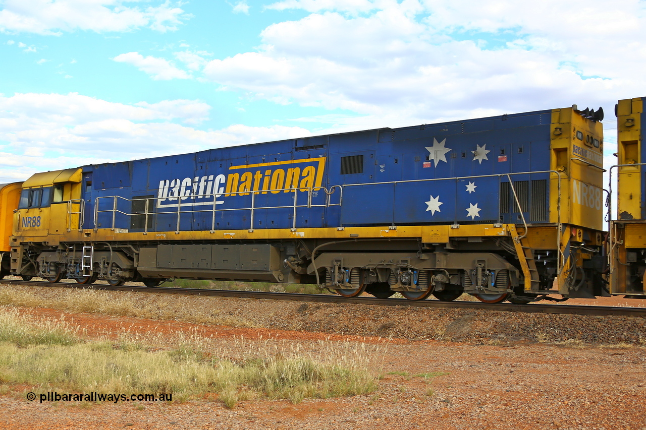 210407 9846
Parkeston, Pacific National's NR class unit NR 88, second unit on intermodal freight service 2MP5. NR 88 was built by Goninan WA for National Rail in 1997 and is a GE Cv40-9i model with serial number 7250-05 / 97-290. 7th of April 2021.
Keywords: NR-class;NR88;Goninan-WA;GE;Cv40-9i;7250-05/97-290;