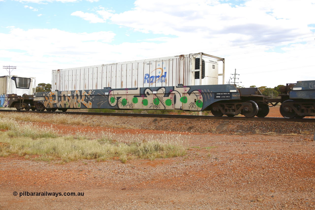 210407 9861
Parkeston, 2MP5 intermodal train, CQWY type well waggon 5047 well 1 with a RAND Refrigerated Logistics 46' MPR1 type reefer RAND 165. The CQWY well waggon pairs were built by Bluebird Rail Operations SA in a batch of sixty pairs in 2008 for CFCLA.
Keywords: CQWY-type;CQWY5047;CFCLA;Bluebird-Rail-Operations-SA;