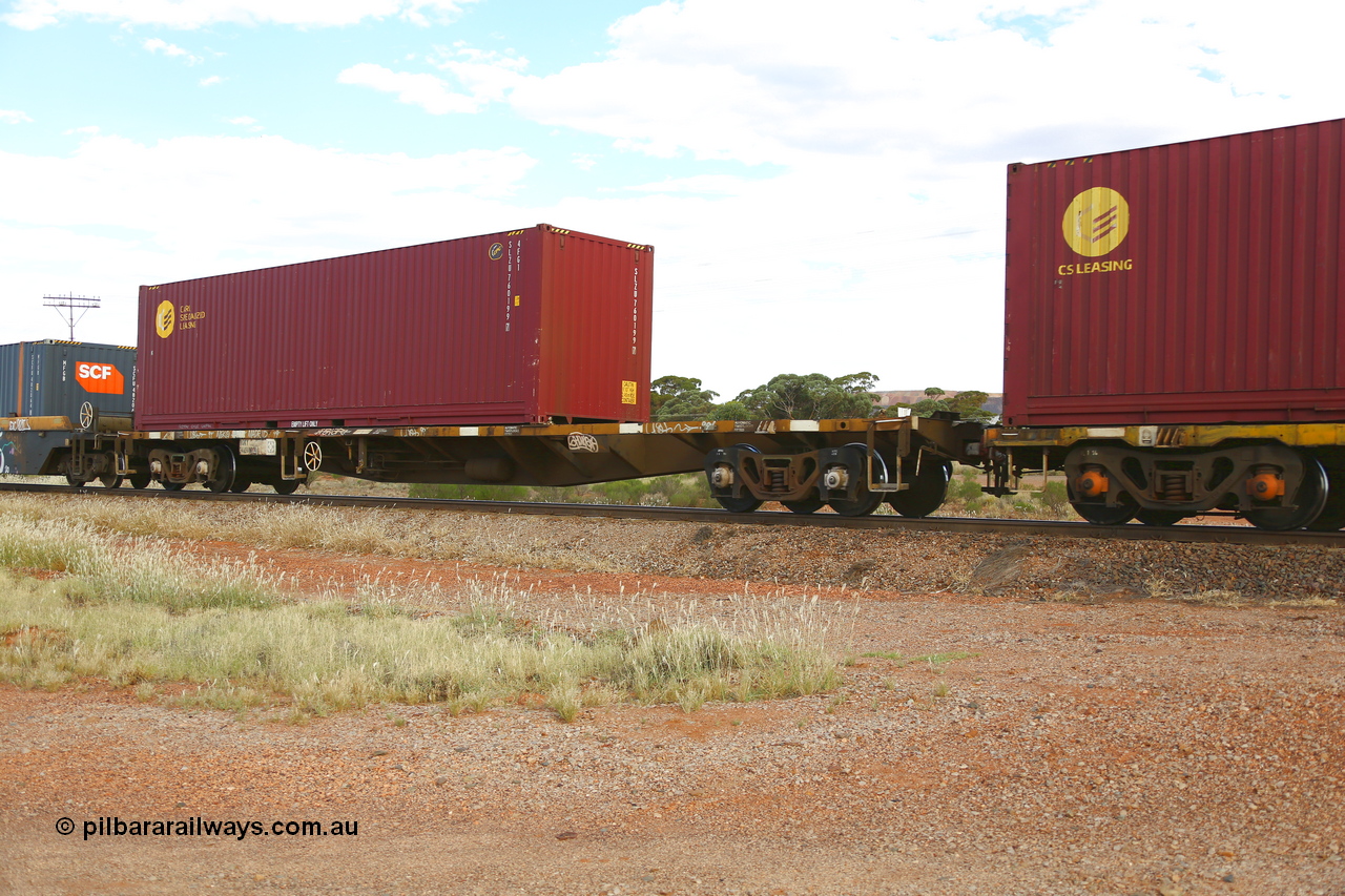 210407 9885
Parkeston, 2MP5 intermodal train, NQKY type container waggon NQKY 34651 was originally built in a batch of two hundred CDY type open waggons by EPT (Electric Power Transmission) NSW between 1975 and 1976. Recoded to NOCY then modified in 1997 to NQKY. Loaded with a CARU Specialized Leasing 40' 4FG1 type container SLZU 760199.
Keywords: NQKY-type;NQKY34651;EPT-NSW;CDY-type;NOCY-type;