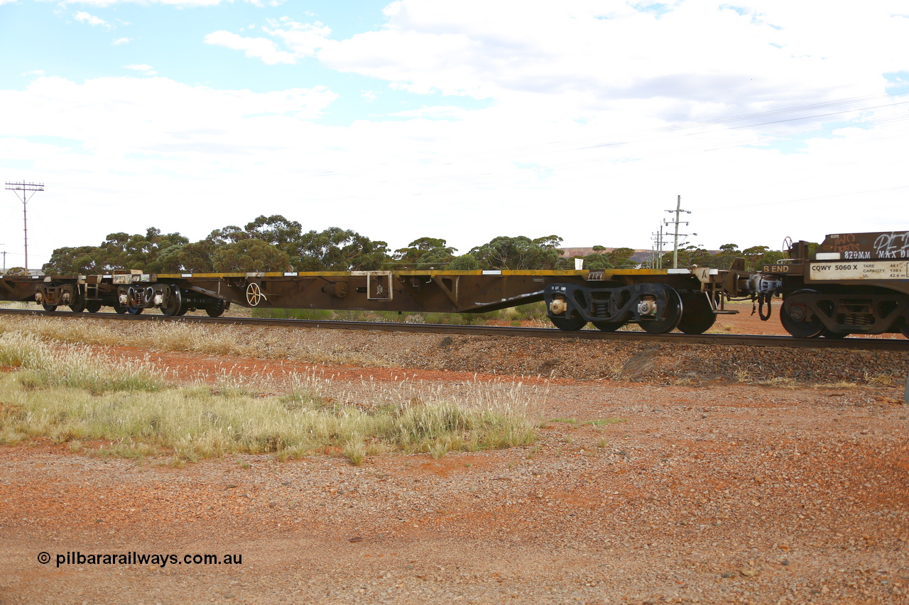 210407 9895
Parkeston, 2MP5 intermodal train, RQFY type flat waggon RQFY 1 is the class leader of the QMX type skeletal container waggons built by Victorian Railways Bendigo Workshops in 1978 in a batch of forty. Recoded to VQFX in 1979, then to RQFX in 1994.
Keywords: RQFY-type;RQFY1;Victorian-Railways-Bendigo-WS;QMX-type;VQFX-type;RQFX-type;