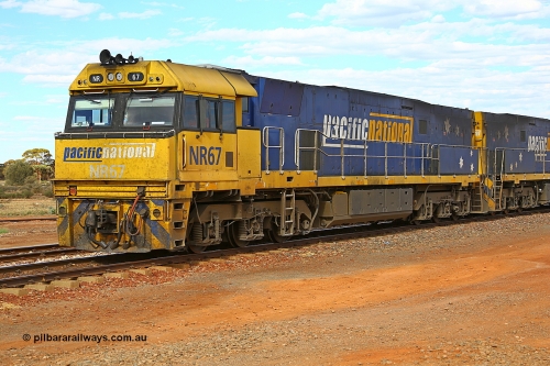 210407 9830
Parkeston, Pacific National's NR class unit NR 67 with intermodal freight service 2MP5. NR 67 was built by Goninan WA for National Rail in 1996 and is a GE Cv40-9i model with serial number 7250-12 / 96-269. 7th of April 2021.
Keywords: NR-class;NR67;Goninan-WA;GE;Cv40-9i;7250-12/96-269;