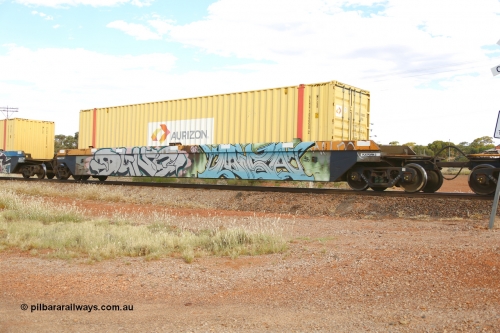 210407 9857
Parkeston, 2MP5 intermodal train, RQZY 7062, platform 3 with an Aurizon 48' MFGB type container AEHQ 100650. The RQZY type is a five unit bar coupled well container waggon built as one of a batch of thirty two by Goninan NSW for National Rail in 1995/96.
Keywords: RQZY-type;RQZY7062;Goninan-NSW;