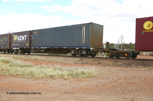 210407 9883
Parkeston, 2MP5 intermodal train, RQFY type flat waggon RQFY 90, originally built by Victorian Railways Bendigo Workshops in 1980 as part of a batch of seventy five VQFX type skeletal flats. Recoded to VQFY in 1985, then RQFY for National Rail in 1994. Loaded with a Sea2Rail SCF 40' 4EG1 type container for Austrans SCFU 408263 and a Kent Removals and Storage 20' 25G1 type container KENU 919295.
Keywords: RQFY-type;RQFY90;Victorian-Railways-Bendigo-WS;VQFX-type;VQFY-type;RQFF-type;