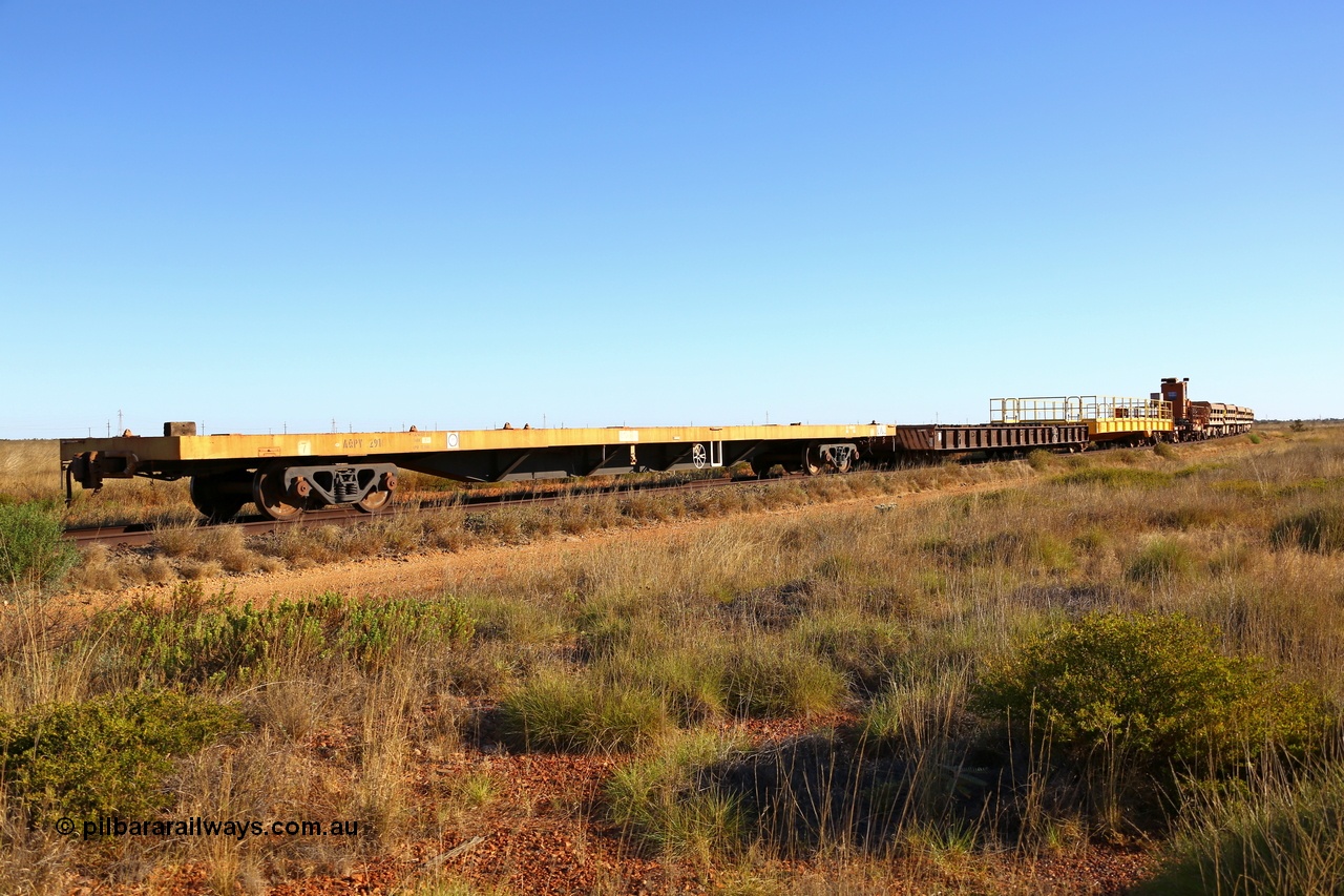 180527 1207
Pippingarra, near the 17 km on the former Goldsworthy line, BHP has stored some redundant service waggons, flat waggon AQPY 2916 , the two heavy weight waggons, the old winch and crib waggons from the steel train and Difco side dumps. Looking west. 27th May 2018. [url=https://goo.gl/maps/duWQ1f8kqf92]GeoData[/url].
