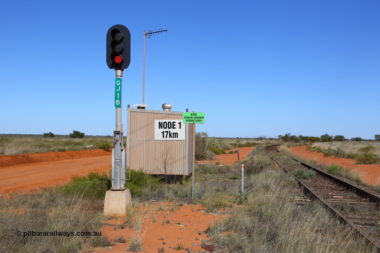 180614 1333
Goldsworthy Junction, Node 1 at the 17 km looking south, new type LED tilt mast for signal GJ18. [url=https://goo.gl/maps/FwgdvYma93C2]GeoData[/url]. 14th June 2018.
