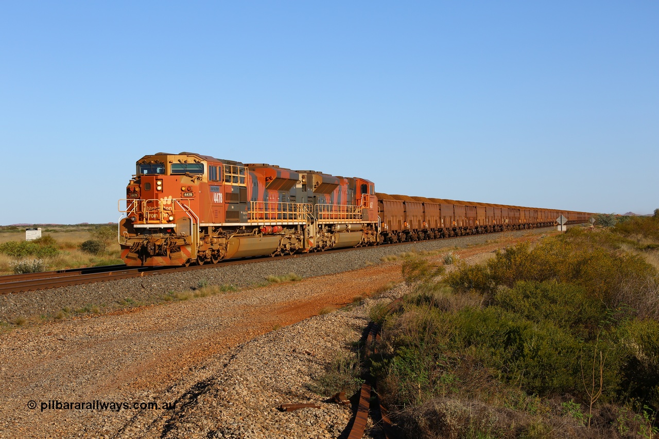 180615 1518
Walla Siding, another named Progress Rail built EMD SD70ACe model 4478 'Ivan Butson' serial 20148001-011 leads sister 4467 with a loaded train. 15th June 2018.
Keywords: 4478;Progress-Rail-USA;EMD;SD70ACe;20148001-011;