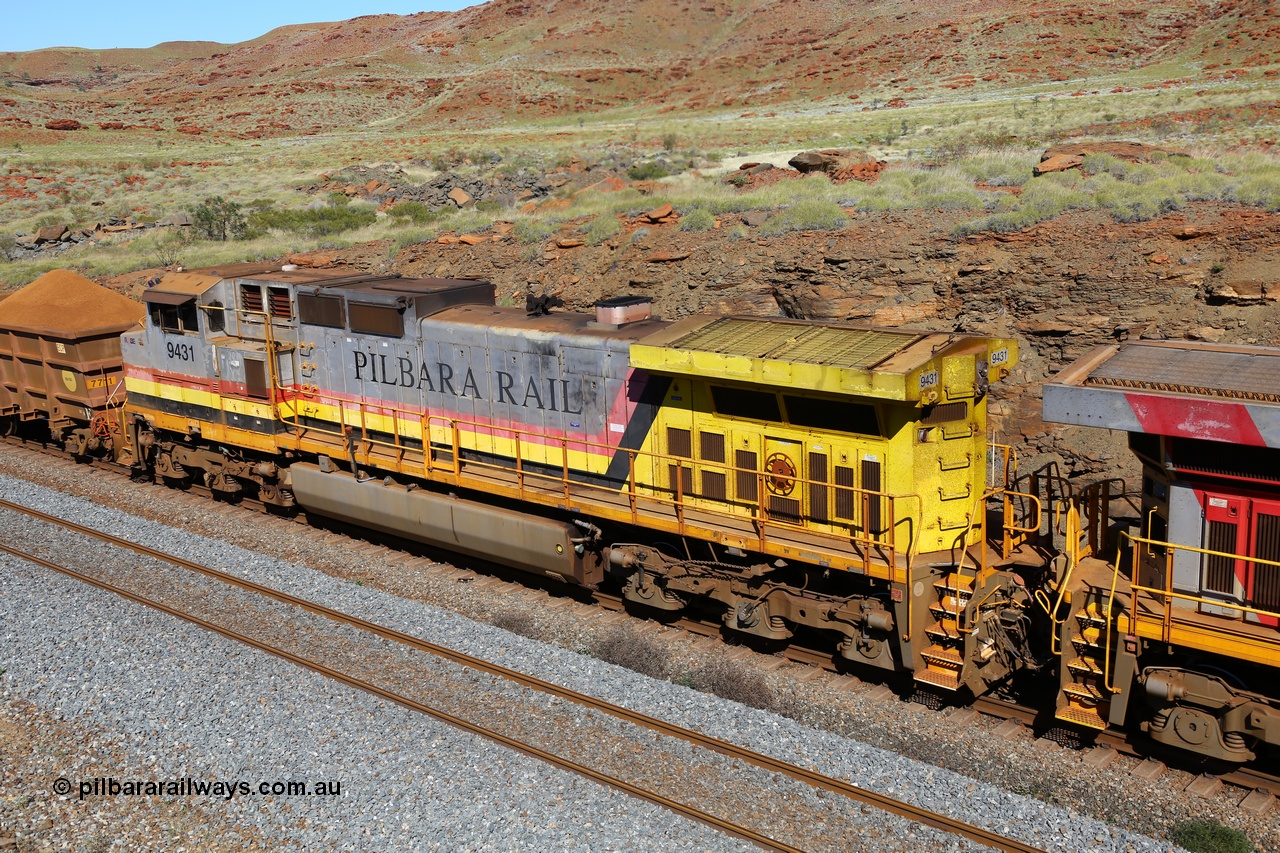 180616 1758
At the 81 km on the Tom Price West mainline, Rio Tinto loco 9431 with serial 54241 a GE Erie built GE model Dash 9-44CW from the 6th order in ROBE Pilbara Rail livery, this unit was from the sixth order of Dash 9-44CW units built at GE Erie in July 2003. 16th June 2018.
Keywords: 9431;54241;GE;Dash-9-44CW;ROBE-Pilbara-Rail;