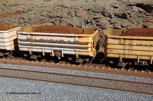 180616 1790
At the 81 km, loaded Bradken China built B series 'slave' waggon 25238 built date 04/2013 is setup as an instrumented ore waggon, the solar panels are for charging the instrument batteries.
Keywords: 25238;B-series;Bradken-China;Rio-ore-waggon;