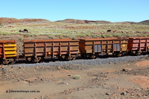 180616 1826
Emu Siding, Bradken NSW built S series ore waggon pair 1830 'master' and 6840 'slave' with HI ownership marks setup as an instrumented ore waggon pair, seen here in an empty train. 16th June 2018.
Keywords: 1830;6840;S-series;Bradken-NSW;Rio-ore-waggon;