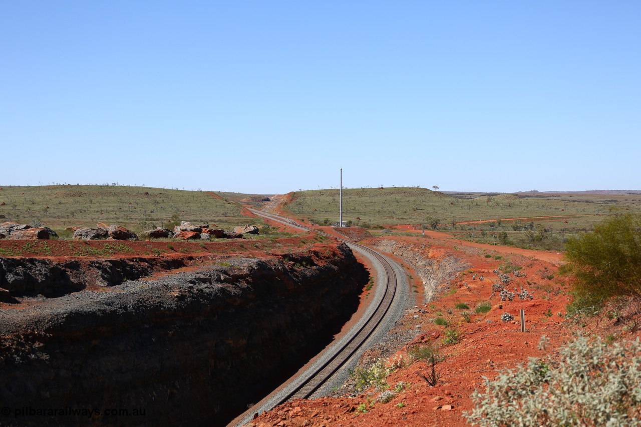 150505 8001
FMG Solomon Line, zoom view looking east from west of Bow Siding, loop can be seen right back to east end through cutting, an empty train in the arvo will work here! Geodata: [url=https://goo.gl/maps/j9gPs95LBGv] -22.0256300 118.4896100 [/url].
