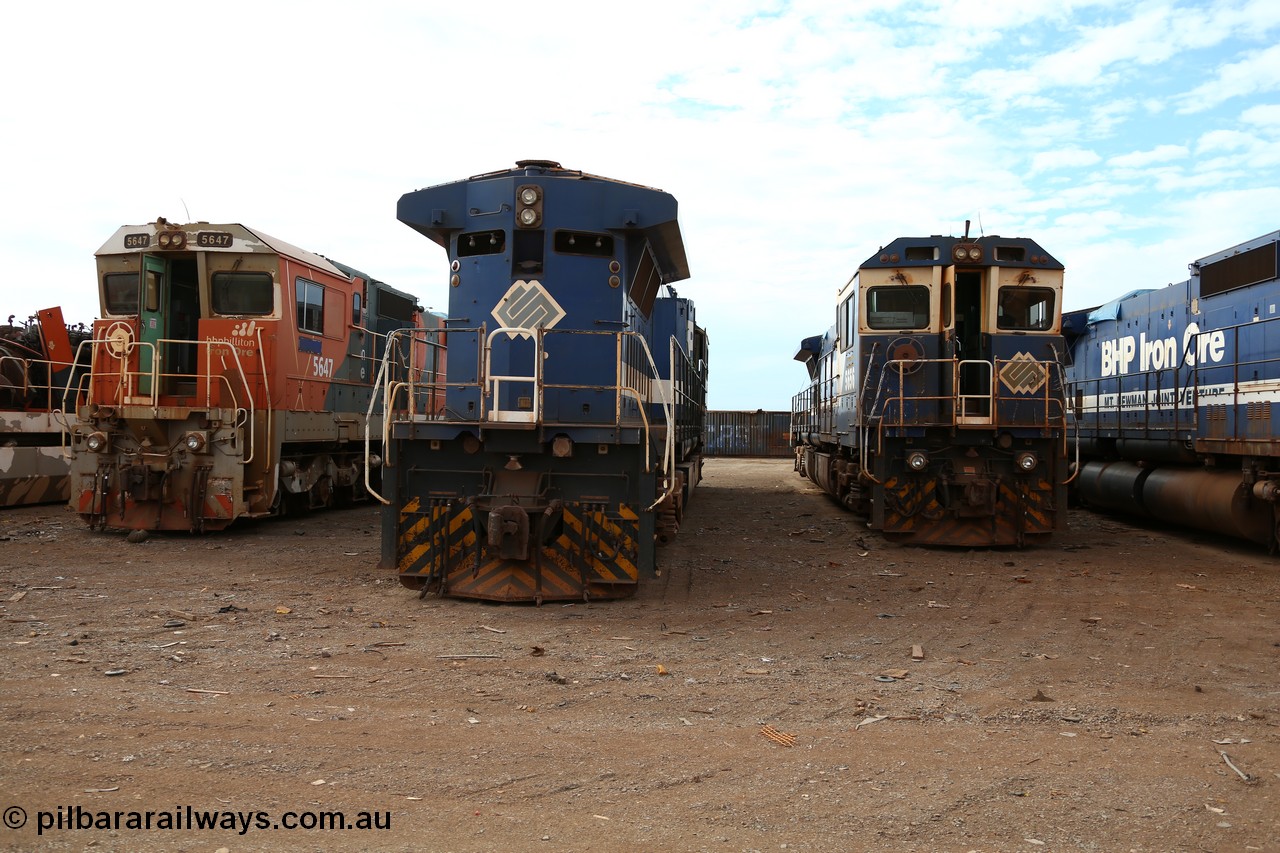 150522 8171
Wedgefield, Sims Metal yard, Goninan built CM40-8 unit 5647 serial 8244-12/92-136 stands next to two ALCo rebuilds into CM40-8M units being 5657 and 5656, serial no's 8412-02/94-148 and 8412-01/94-147.
Keywords: 5647;Goninan;GE;CM40-8;8244-12/92-136;