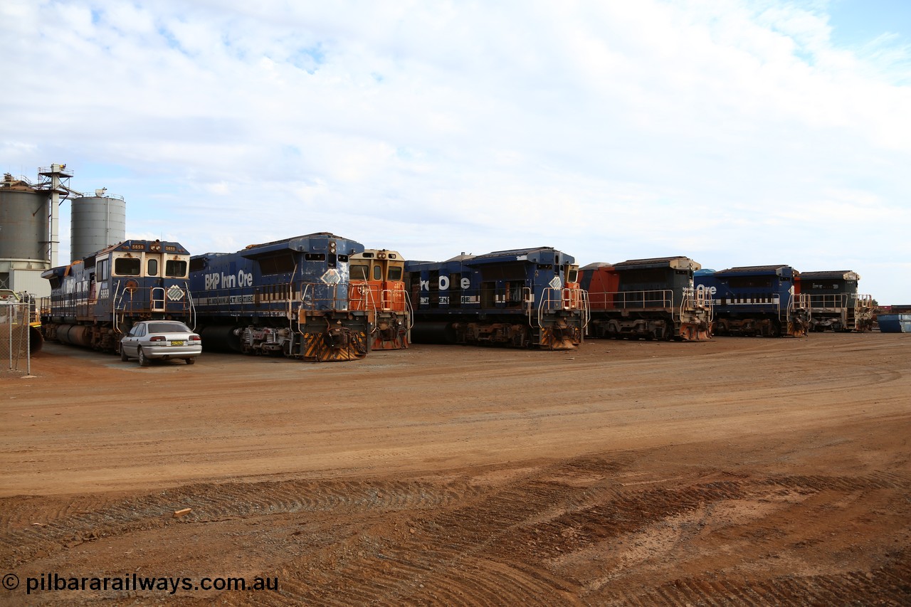 150522 8194
Wedgefield, Sims Metal yard, Goninan WA rebuild CM40-8M units lined up awaiting the chop, 5659, 5640, 5638, 5649, 5645, 5635, 5663, 5656, 5657, 5647 with 5646 out of view.
