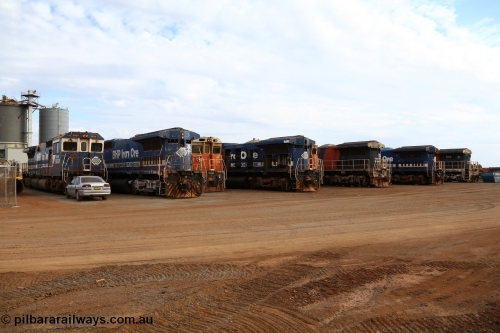 150522 8194
Wedgefield, Sims Metal yard, Goninan WA rebuild CM40-8M units lined up awaiting the chop, 5659, 5640, 5638, 5649, 5645, 5635, 5663, 5656, 5657, 5647 with 5646 out of view.
