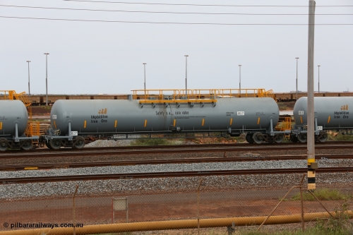150523 8221
Nelson Point Yard, BHP Billiton diesel fuel tank waggon 0037 with safety slogan 'Safety is a core value', total capacity of 117 m3 for a nominal capacity of 113 m3 built in China by CNR - QRRS.
Keywords: CNR-QRRS-China;BHP-tank-waggon;