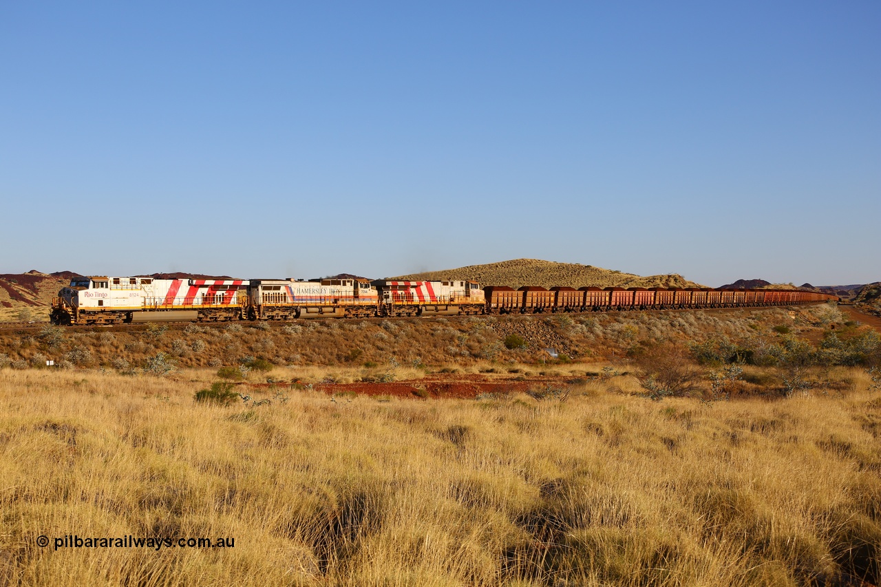 170728 10030
Harding Siding, arriving around the large curve at the 46 km on the Robe line is General Electric built ES44DCi unit 8124 serial 59116 leading Dash 9-44CW unit 7094 and sister ES44DCi unit 8186 with a loaded train from Yandicoogina mine. 28th July 2017. [url=https://goo.gl/maps/UWpdYnq9CzL2]GeoData[/url].
Keywords: 8124;59116;GE;ES44DCi;