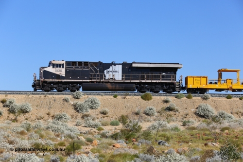 170727 9643
Woodstock Siding, a Roy Hill ballast train works north with rear end locomotive General Electric Erie built model ES44ACi unit RHA 1020 serial 64301 trailing the ballast plough. 27th July 2017. [url=https://goo.gl/maps/peEKeGz9sKS2]GeoData[/url].
Keywords: RHA-class;RHA1020;GE;ES44ACi;64301;
