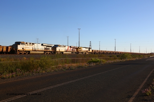 170728 09682
Cape Lambert South Yard, and empty train await departure time behind Rio Tinto 8109 serial 58005 a General Electric built ES44DCi unit with sister 8178 in Rio stripes and stablemate 9433. July 28, 2017. [url=https://goo.gl/maps/2nTd3LLrfBR2]GeoData[/url].
Keywords: 8109;GE;ES44DCi;58005;