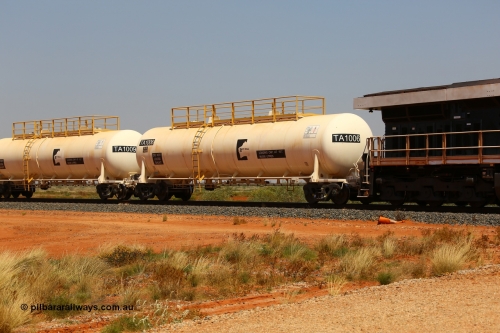 170915 0712
At the 18.2 km as part of the empty Roy Hill fuel train, TA type diesel fuel tank waggon TA 1006 built by CSR Yangtze Rolling Stock Co China with a capacity of 96000 litres. 15th September 2017. [url=https://goo.gl/maps/DR61N4rDVZy]View map here[/url].
Keywords: TA-Type;TA1006;CSR-Yangtze-Rolling-Stock-Co-China;Roy-Hill-Tank-Waggon;