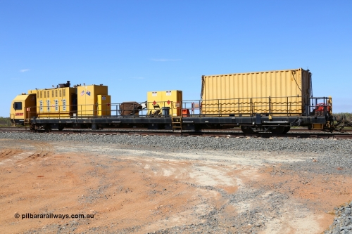 171121 0968
Barker Siding, Loram rail grinder MPC 2, driving and generator car or waggon. Looks to be a converted 85 foot waggon. This used to be operational in the US as LMIX 602. 21st November 2017.
Keywords: Loram;MPC2;rail-grinder;