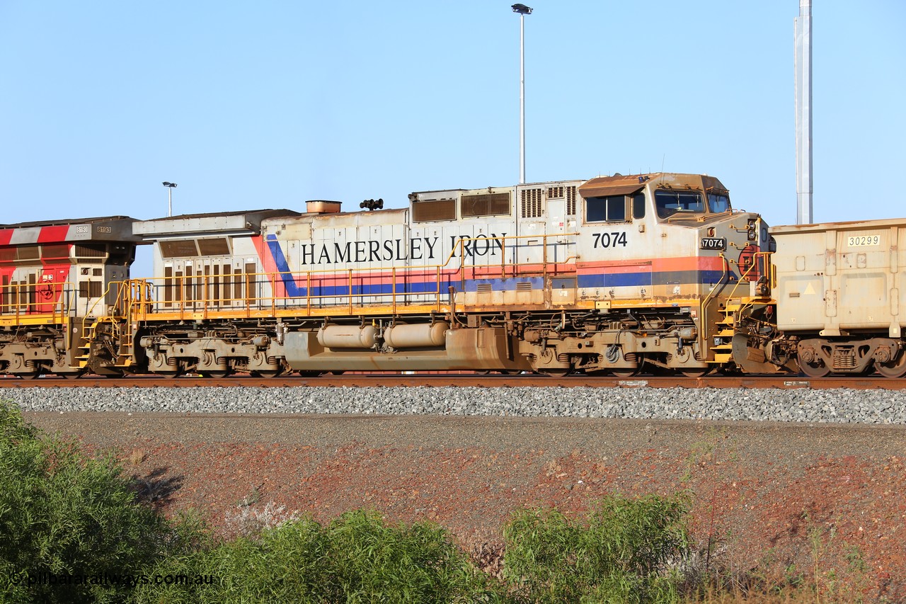 151111 9478
Cape Lambert Yard, Hamersley Iron 7074, a General Electric built Dash Dash 9-44CW serial 47753 from the original order in November 1994.
Keywords: 7074;GE;Dash-9-44CW;47753;railpage:class=254;railpage:loco=7074;rp-au-wa-dash-9-44cw;rp-au-wa-dash-9-44cw-7074;