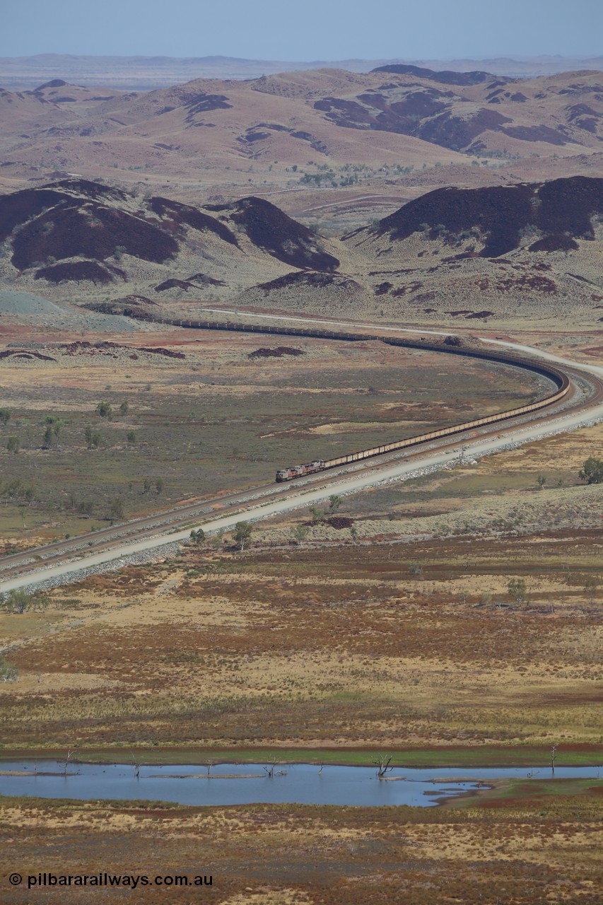 151111 9537
An empty train rounds the curve as it emerges through Lockyer Gap and is about to cross Lake Poongkaliyarra.
