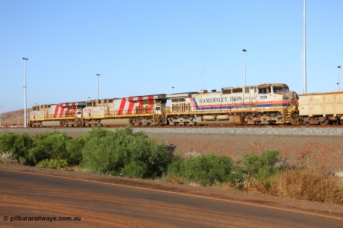 151111 9479
Cape Lambert Yard, empty train with motive power in the form of General Electric ES44DCi units 8160 and 8193 serials 60224 and 61852 and General Electric Dash 9-44CW 7074 serial 47743.
Keywords: 8160;GE;ES44DCi;60224;