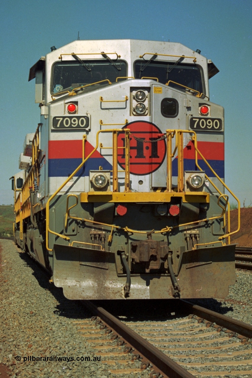 219-05
Yandicoogina or HIY as Hamersley Iron identify it, located 445 km from Parker Point yard in Dampier. Bank engine units General Electric Dash 9-44CW models 7090 serial 47769 and 7089 idle away waiting their next loaded train to push out.
Keywords: 7090;GE;Dash-9-44CW;47769;