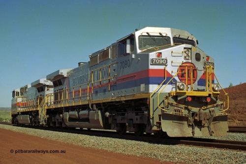 219-04
Yandicoogina or HIY as Hamersley Iron identify it, located 445 km from Parker Point yard in Dampier. Bank engine units General Electric Dash 9-44CW models 7090 serial 47769 and 7089 idle away waiting their next loaded train to push out.
Keywords: 7090;GE;Dash-9-44CW;47769;